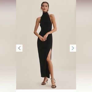 Norma Kamali Halter Turtleneck Side-Slit Midi Dress (size s)